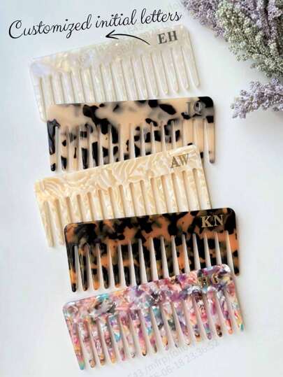 1pc Personalized Name Large Letter Custom Wedding Bridesmaid Gift Hair Comb Brush Acetate Hair Comb, Customized Tortoiseshell Hair Comb, Wide-Tooth Hair Comb, Marble Hair Comb, Bridesmaid Gift, Birthday Gift. Shunfa Anti-Static Electricity, Multi-Functional, Ornamental, Letter, Solid Color, Vintage, Modern, Colorful,Multi-Functional,Ornamental,Letter,Solid Color,Exquisite,Stylish,Vintage,Modern,Colorful,Leisure,Basics,Casual,Soft,Unique,Customized,Personalized,Custom,Ideal Gifts For Her,Girlfriend,Her,Boyfriend,Friends