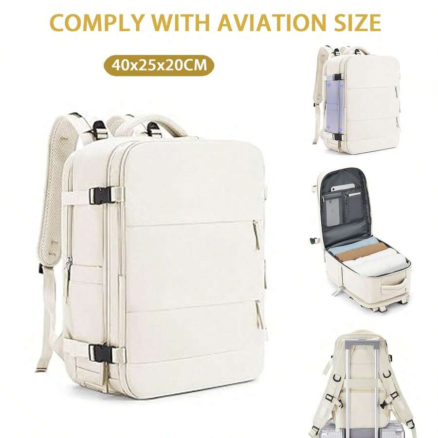 Ryanair-Approved 40x20x25 Expandable Under-Seat Backpack, Waterproof Cabin Bag With USB Charging Port. Unisex For Men And Women - Beige - View 1