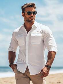 Men's Casual Hawaiian Beach Long Sleeve Shirt, Versatile Summer Holiday Top, Fall