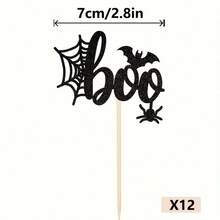 12pcs Halloween Boo Theme Cupcake Toppers, Glitter Spider Web Bat Cupcake Picks, Suitable For Halloween Boo Theme Baby Shower, Birthday Party Cake Decoration - Multicolor - View 6