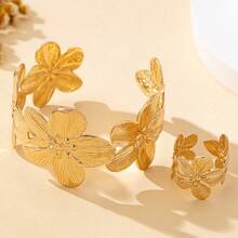 2 件女士复古花卉手链和粗戒指首饰套装，欧美风格，时尚清凉，适合女士日常佩戴、节日、聚会、活动