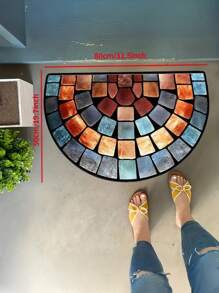 Capacho de porta com estampa de pedra colorida, 1 peça, de poliéster, lavável, com design semicircular retrô, adequado para decoração de quarto, entrada ou casa - durável, fácil de limpar, usado para decoração de porta, banheiro e entrada - disponível em vários tamanhos, resistente a manchas, resistente e à prova de poeira