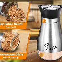 Salt And Pepper Seasoning Shaker Set, Stainless Steel Salt Container With Glass Bottle For Table, RV, Camping, BBQ, 2 Piece Set - Bạc - Xem 8