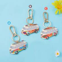 Personalisierter Schlüsselanhänger, Schlüsselkette, Taschendeko mit Friedens-Liebe-Hippie-Bus-Motiv, Schule