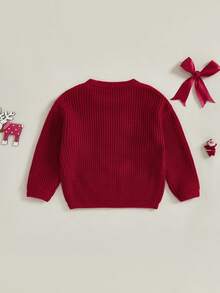 Toddler Girls Boys Sweater Christmas Clothes Deer Embroidery Crew Neck Long Sleeve Kids Pullovers Fall Tops - Red - View 2