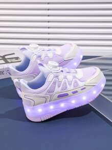 Zapatos de patines de ruedas para niños, zapatos de patinaje sobre ruedas para adolescentes, zapatos de patines de ruedas de cuero PU de doble rueda de 4 ruedas, zapatos con luces LED que se iluminan todo el año con carga USB, ruedas desmontables, patines de ruedas y patines de hielo 2 en 1