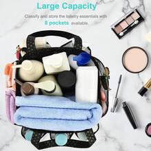 Mesh Shower Caddy Portable For College Dorm Room Essentials, Shower Caddy Tote With 8 Pockets Large Capacity, Shower Bag For Beach, Swimming, Gym, Pink - Black Gold Dot - View 2