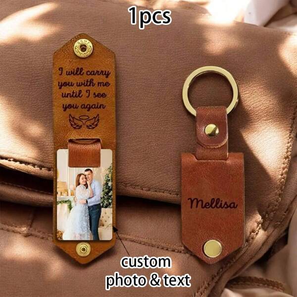 Custom Photo Keychain | Personalized Leather Key Chain With Name & Charm | Anniversary Gift | Father's Day Gift | Gift For Her Or Him