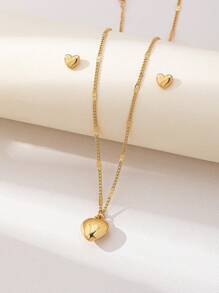 3 pièces Ensemble de bijoux en acier inoxydable avec collier et boucles d'oreilles cœur lisse minimaliste, polyvalents pour un port quotidien