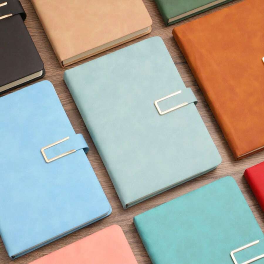 Extra Thick A5 Vintage Notebook With Magnetic Closure – Leatherette Cover, Dated English Pages & Bookmark – Professional Business Journal For Meetings, Office Notes, And College Use - 粉色 - 查看 1