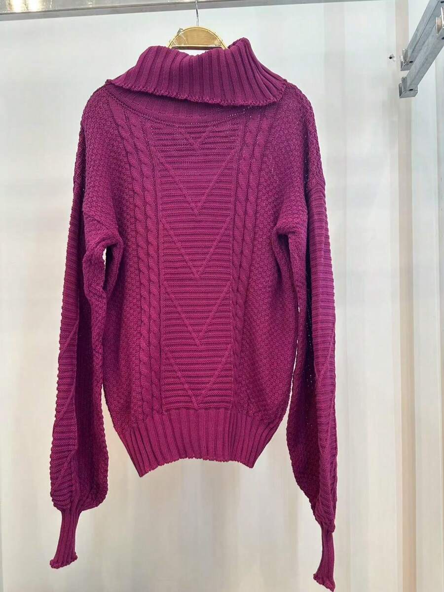 Women's Knitted Turtleneck Sweater – Comfort And Style For Winter - Red Violet - View 1