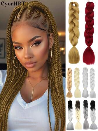 24インチ高温合成エクステンション ヘアブレイディング ライトブラウン ホワイトゴールド グレー ブラック グレーブラウングラデーション マルチカラー カラフル ファッションブレイデッドヘア 1パック ウィーブに使用 デイリー パーティー コスプレ ミュージックフェスティバル