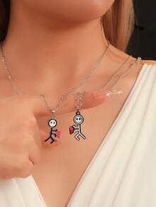 ATLVXJL 2pcs/Set Luminous Couple/Best Friend Heart Shaped Pendant Necklace Set, Glow In The Dark Casual Jewelry Suitable For Daily Wear And Valentine's Day Gift - Multicolor - View 2