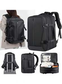 Mochila de Viagem/Academia com Compressão a Vácuo e Capacidade Expansível, com Múltiplos Compartimentos, Adequada para Negócios e Fitness, Preta, Mochila de Viagem | Mochila para Negócios para Escola, Acessórios Escolares, Material Escolar