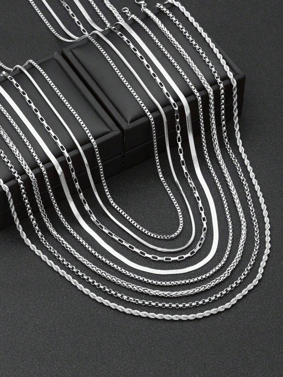 8 Stück Herren Halskette Set aus rostfreiem Stahl, Twist-Kette, Schlangenkette, Basic-Stil, DIY Halskette, 60 cm Länge, geeignet für täglichen Tragen, Sommer Herren Schmuck