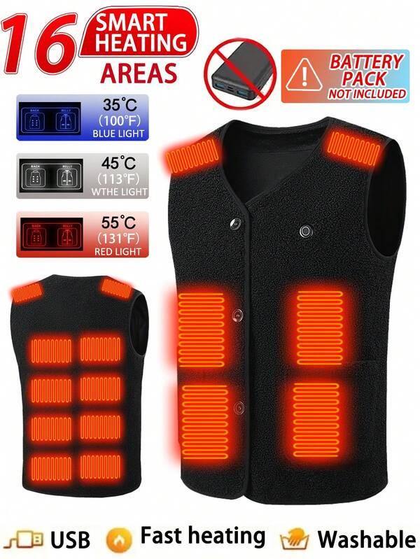 Gilet décontracté pour hommes en couleur unie, doublé de molleton thermique chauffant, gilet de protection thermique pour l'hiver