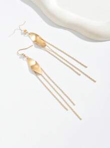 1 par de brincos femininos elegantes e minimalistas em formato de folha geométrica de metal com strass e borlas, versáteis para uso casual diário