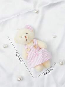 A Mini Couple Style Teddy Bear Plush Toy, Cute Stuffed Animal Doll, Perfect Gift For Wedding, Pretend Play, Bag Accessory Pendant - Pink - View 3