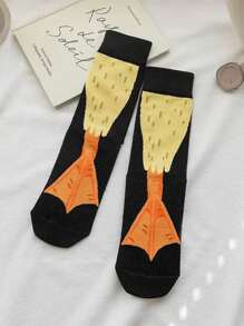 1 Par/2 Pares/4 Pares Meias Crew de Mulher com Estampa de Pato Fofa, Macia e Confortável, Design de Meia-Altura na Moda, Adequado para Feriados e Aniversários
