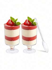 10/20 piezas Mini tazas transparentes para postres, tazas para mouse, pudín, fruta y helado, ideales para mouse, pudín, tiramisú, fiestas, bodas, cumpleaños y celebraciones festivas - Lavar a mano únicamente - Multicolor - Ver 2