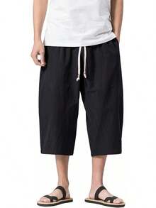 MAGNIVIT Men's Linen Cotton Pants Loose Fit Elastic Waist Wide Leg Baggy Harem Pants - Sky Blue - 查看 11