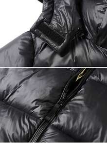 Herren Jacke in Schwarz & Gold, lässige Mode dicke, weite Kapuzenjacke für Paar, Herbst Winter - Schwarz - Übersicht 6