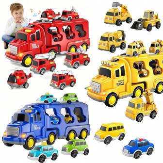 Ensemble de 6 en 1 camion de pompier, lumières et sons, voiture-jouet en ABS rouge à inertie, pour garçons et filles de 3 à 12 ans, jeu imaginatif, ensemble de jeux stimulants