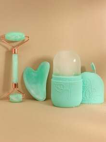 3 Stück/Set Gesichtsschönheit Gua Sha Massage Eismaske Werkzeug-Set beinhaltet Massagerolle, Schabevorrichtung, grüne Farbe, Körpermeridian Entblockierung, Gesichtslifting Massage, Schönheit, Hautpflege Produkte, Spa, Selbstpflege, Hautpflegewerkzeuge, Gesichtspflege, Ästhetik Zubehör, Massage, Gesichtsmassage Werkzeug, Gesichtsrolle - Grün - Übersicht 12