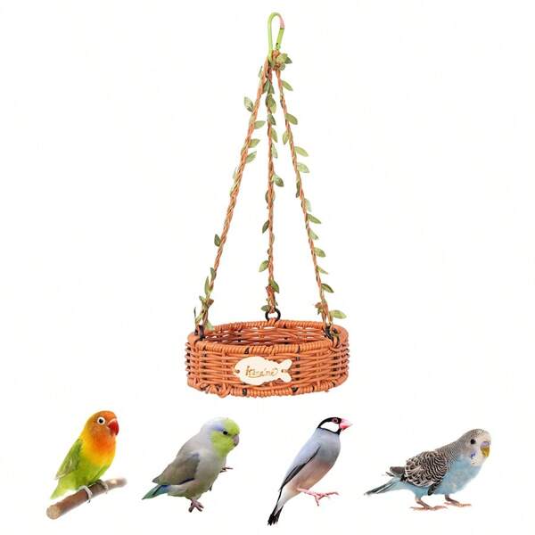 ITANDME Retro Bird Bed For Cage Imitation Rattan Woven Bird Hammock Beds With Iron Wire Keel – Breathable Small Bird Swing For Parakeets, Conure & Lovebirds