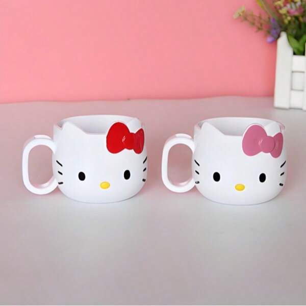 Sanrio 1 Stück Hello Kitty Schleife Design Becher, dickwandiges Harz Material, hitzebeständiger Alltagsbecher, einfacher frischer, süßer Stil, geeignet für Zuhause, Büro, Festival Geschenk, Party Gastgeschenk