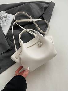 韩国INS手提包，新款时尚简约小众托特包，大容量休闲百搭单肩斜挎包 - 白色 - 查看 6