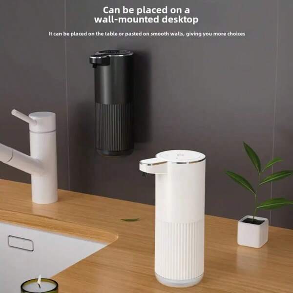 1 Stück 360ml berührungsloses, wandmontiertes automatisches Seifenspender, USB wiederaufladbarer Handwaschstation für Kinder, wasserdicht und feuchtigkeitsresistent, wiederaufladbarer Lithium-Akku mit langer Laufzeit, 2 Stiloptionen für verschiedene Flüssigkeiten, modernes weißes Design mit vertikaler Rille, geeignet für Küche, Bad, Hotel und Schule