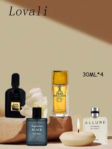LOVALI Set de regalo de 4 frascos de perfume: Una variedad de perfumes con múltiples fragancias, embalaje exquisito, ideal como regalo para festividades. Sus fragancias son duraderas y frescas, aptas para hombres, como regalo de cumpleaños. Cada frasco tiene una capacidad de 30 ml, totalizando 30 ml*4, y el set incluye diversas tipologías olfativas como notas amadeiradas/maderosas (notas de madera), notas de ámbar, notas florales, notas frutales, notas de sándalo, notas de limón, notas de jazmín, entre otras. - Varias fragancias (6224) - Ver 3