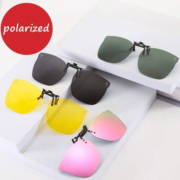 New Polarized Clip-On Eyeglasses With Metal Studs, Flip Up Near-Sighted Clips, Suitable For Driving, Fishing, Yellow Tinted Night Vision Lenses