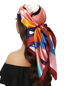 1条时尚方形真丝围巾，新款设计，90*90厘米，奢华围巾，花卉印花头巾披肩颈巾，女士适用，35.4英寸，适合连衣裙搭配。 - A - 查看 20