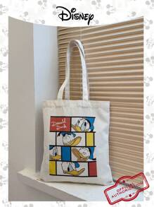Disney 1 bolso de lona con diseño de Mickey/Winnie the Pooh/Goofy/Pluto/Minnie/Donald Duck/Daisy, bolso de hombro casual de playa, de gran capacidad y reutilizable para compras, con estampado floral para mujer, ideal para uso diario, salidas, compras o vuelta al colegio