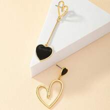 1 Pair Metal Asymmetric Heart Shaped Pendant Earrings, Birthday, Anniversary, Date Gift