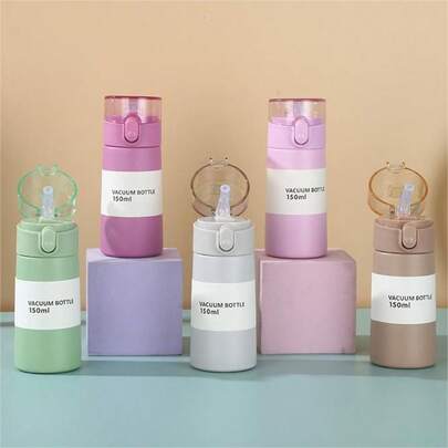 Mini Cup 150/250ml Leak-Proof Fashion Insulated Cup With Straw Portable One-Button Opening Pocket Thermal Mug