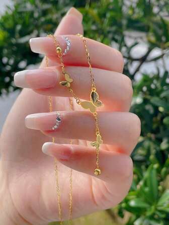 1pc Elegant & High Quality Non-Fading Gold Stainless Steel Butterfly Y-Necklace, Versatile Daily Wear & Gift For Women, Suitable For Party & Holidays