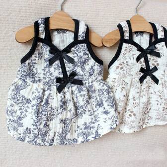 1pc Thin Gauze Vintage Pet Dress, Soft Breathable Pet Dog Cat Dress Ins Style For Small Dogs Poodle Bichon Frise Teddy Spring/Summer