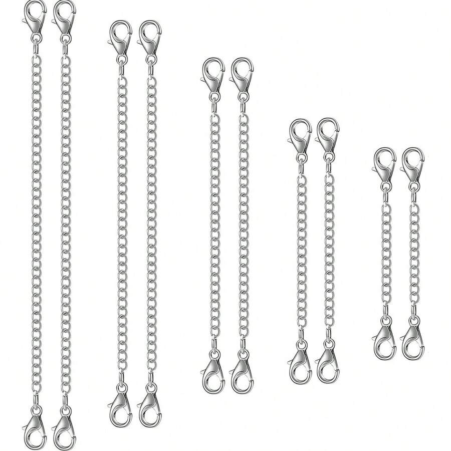 5pcs (3-15cm) Stainless Steel Necklace Extension Chain, Ideal For Making Bracelets, Anklets And Other Jewelry - Silver - View 1