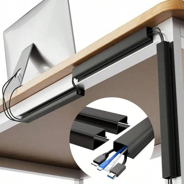 1PC 40cm/15.75inch Under-Desk Cable Tray Self-Adhesive Cable Organizer , Easy To Install Self-Adhesive Under Desk Cable Organizer, Perfect For Home And Office Use