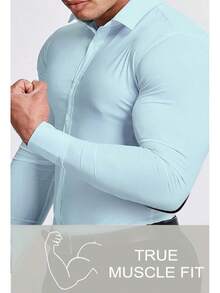 Men's Muscle Fit Dress Shirts Athletic Slim Fit Long Sleeve Stretch Casual Button Down Shirthalloween - 淺藍色 - 查看 5