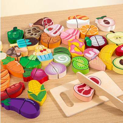 Wooden Children's Simulation House Fruit Vegetable Food Dessert Hook And Loop Cut Toy Creative Kitchen Toy Suitable For Boys And Girls