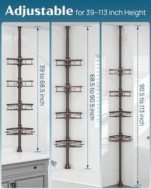 SEIRIONE Rustproof Shower Corner Caddy Organizer For Bathroom, 4 Adjustable Shelves With Tension Pole, For Bathtub Shampoo Accessories Storage Holder, 34 To 116 Inch Height Back To School - Bronze - View 2