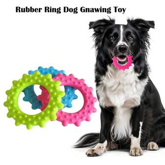 1pc Pet Teeth Cleaning Chew Toy, Interact Rubber Ring Toy For Cats & Dogs, Random Color
