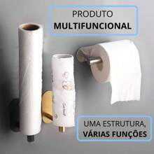 Suporte para Papel Higiênico Inox com Fixação Adesiva – Design Moderno