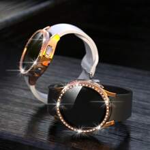 Diamantgehäuse + Glas kompatibel mit Samsung Galaxy Watch 6 40mm 44mm Damen/Herren Smartwatch Zubehör, Bling Displayschutzfolie + PC-Stoßfänger Galaxy Watch 6 Hülle