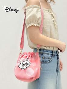 玛丽猫印花单肩包，抽绳袋时尚化妆包适合日常使用，独特的设计适合旅行和购物，是送给朋友的绝佳礼物 - 粉色 - 查看 7