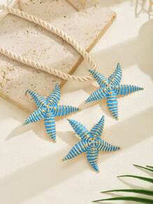 1 Set modischer vielseitiger gestreifter Rüschen Seestern Anhänger Halskette und Ohrringe, Boho Stil Schmuck Geschenk für Frauen für Urlaub/Date